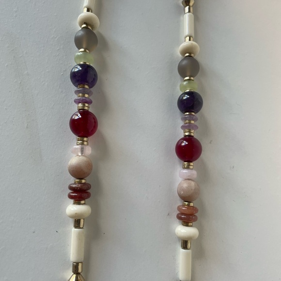 Stella & Dot Long Necklace  amethyst, sunstone, rose agate, grey agate beads - Picture 7 of 9